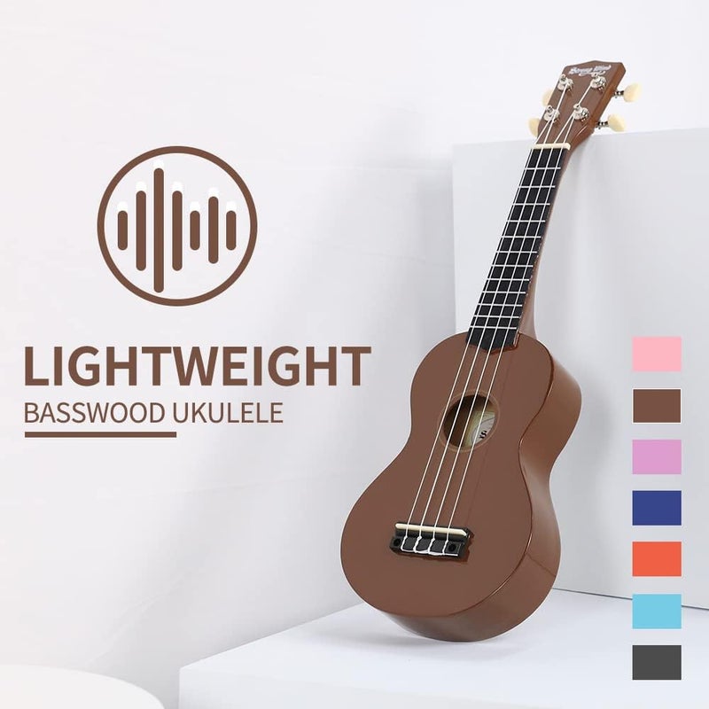 Strong wind Soprano Ukulele - Stringed Musical Instrument Ukulele for Beginners, 21 Inch Basswood Ukelele (Brown) - Image 3